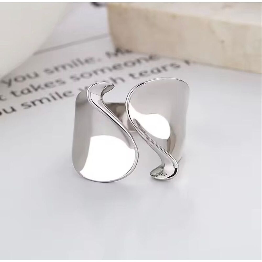 Statement Open Cuff Ring Silver 925 Minimalist Ad… - image 3